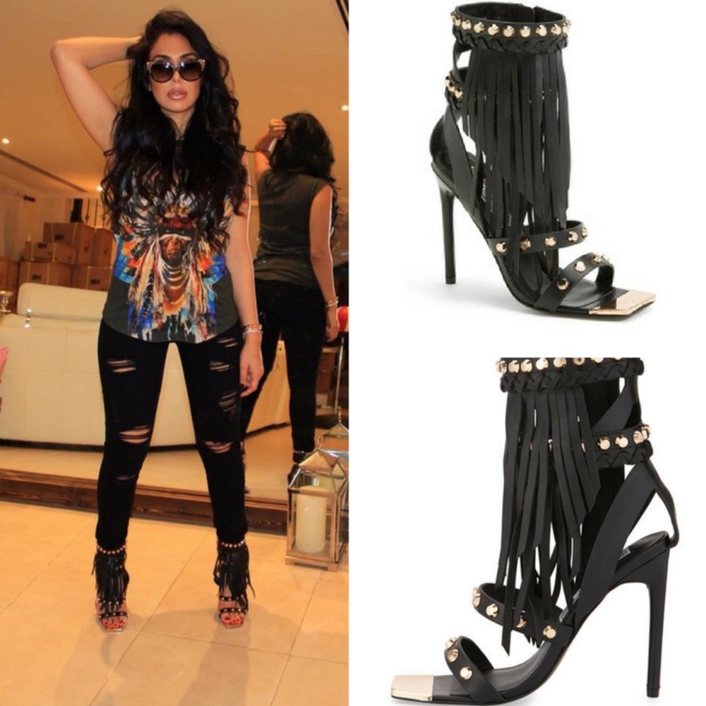IVY KIRZHNER Black VALENCIA Studded Fringe Sandals